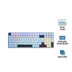BÀN PHÍM CƠ GAMING KHÔNG DÂY AULA S100 PRO (XANH DƯƠNG+TRẮNG+TÍM ĐẬM/ BROWN SWITCH/ LED RAINBOW)